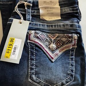 Miss Me Embroidered Boot Cut Jeans - Dark Blue